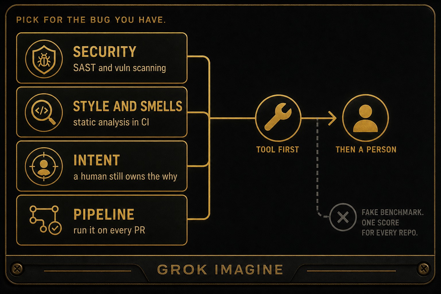 Pick the AI code review tool for the bug class you have. Security, style, and pipeline go through a tool first. Intent still needs a person. Skip fake one-score benchmarks.
